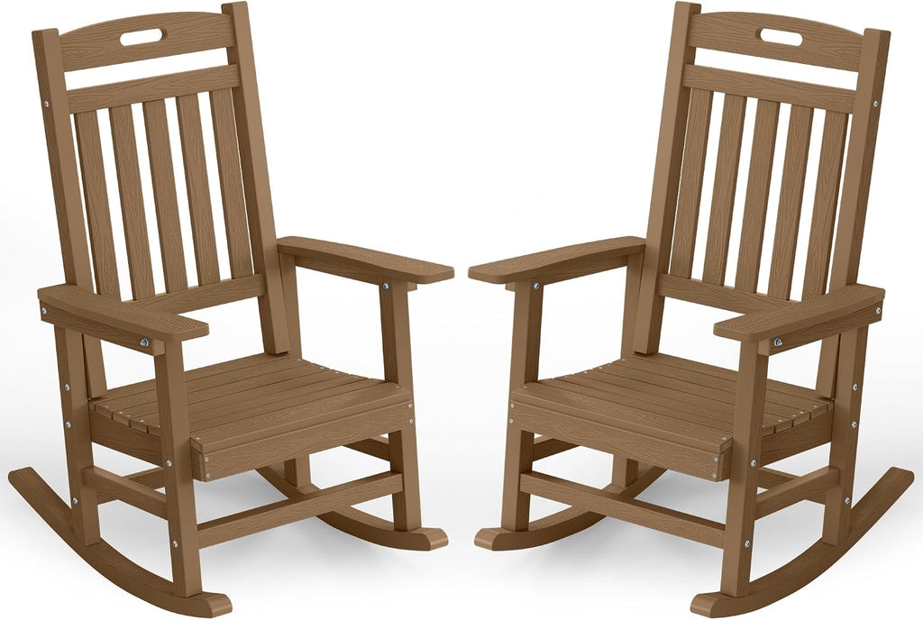 YEFU Outdoor Rocking Chairs Set of 2, HIPS Rocking Chair, Teak