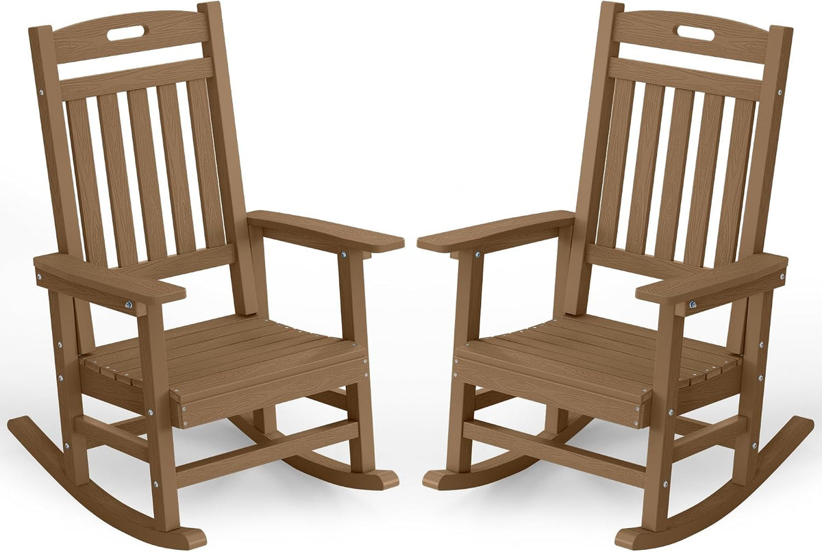 YEFU Outdoor Rocking Chairs Set of 2, HIPS Rocking Chair, Teak