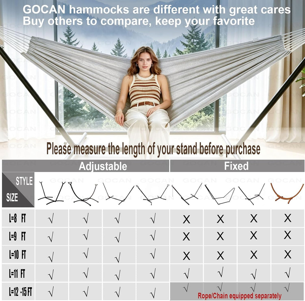 GOCAN Hammocks Double 2 Person Extra Large Fabric Size 220 x 150cm