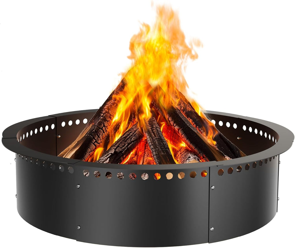 Smokeless Fire Pit Ring, 52-Inch Outer/48-Inch Inner Heavy Duty Large Solid Metal Steel Flower Shape Firepit Rim Insert for Outside Wood Burning, DIY Campfire Ring