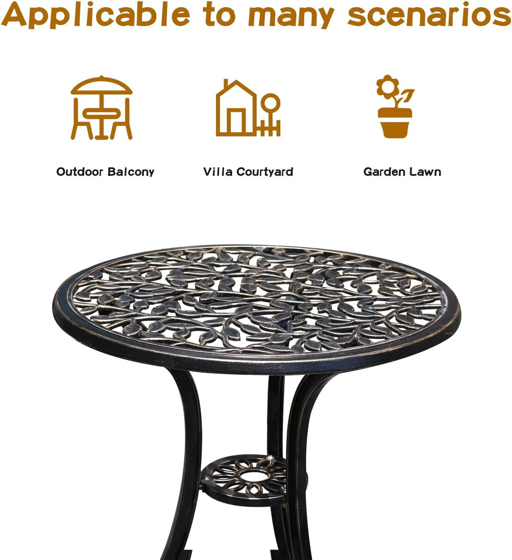 yksy&yksy patio bistro set.rust-resistant cast aluminum bistro table shown in use