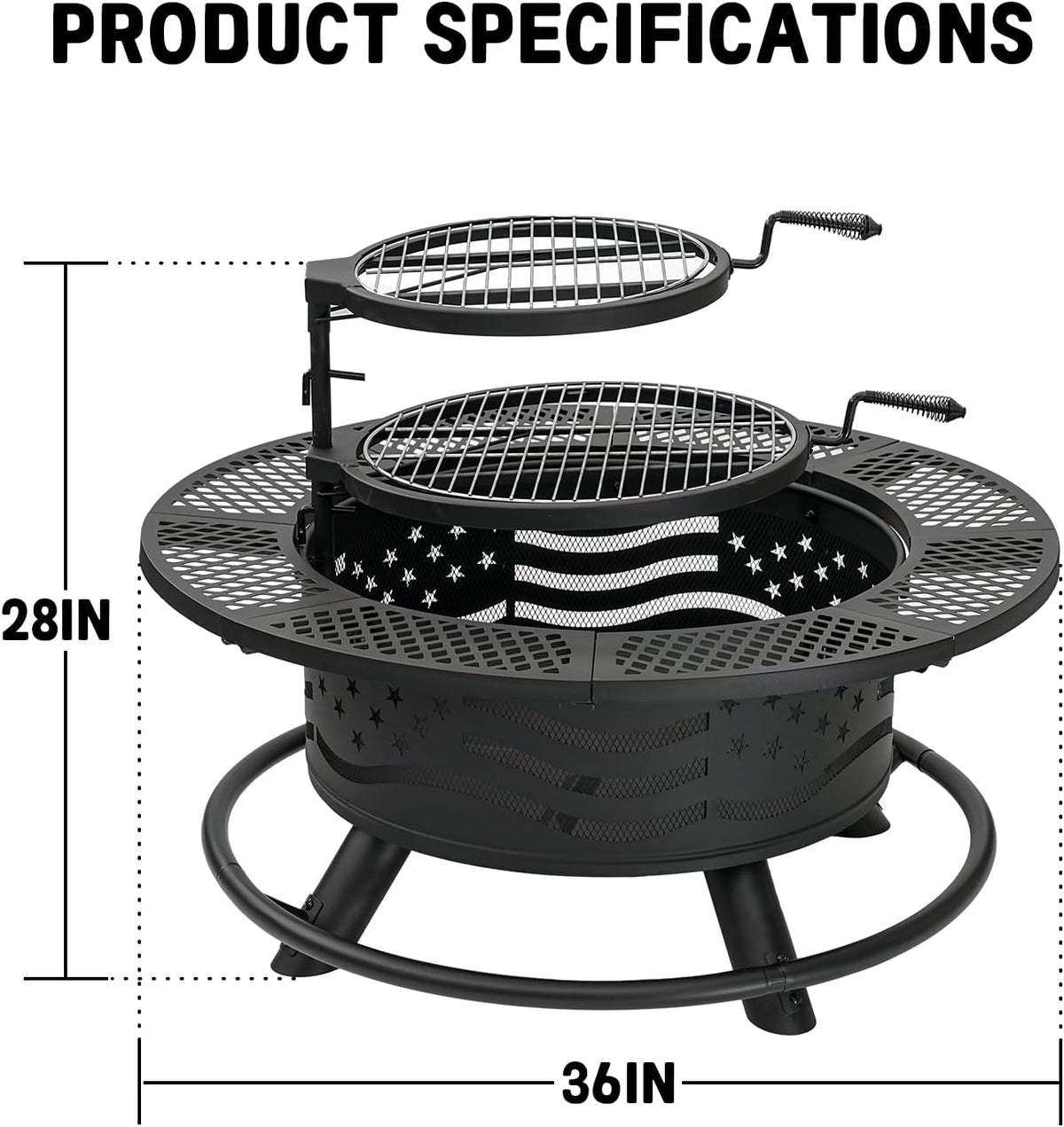 Panovue 36 Inch Fire Pit with 2 Cooking Grates, Grill Fire Pit with Lid