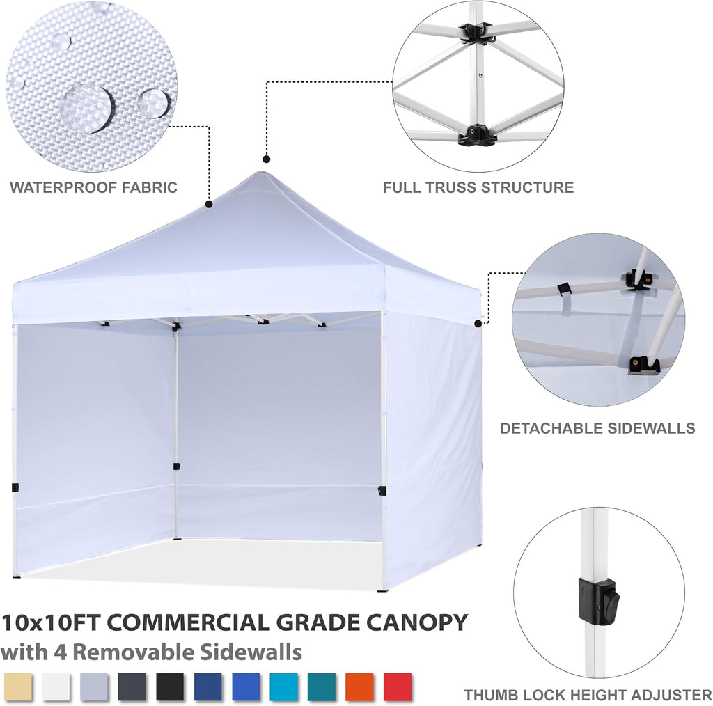 hlong 10x10 heavy duty pop-up canopy with 4, side view