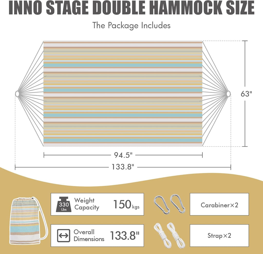 INNO STAGE Extra Large Double Hammock with Tree Straps, Yellow Green