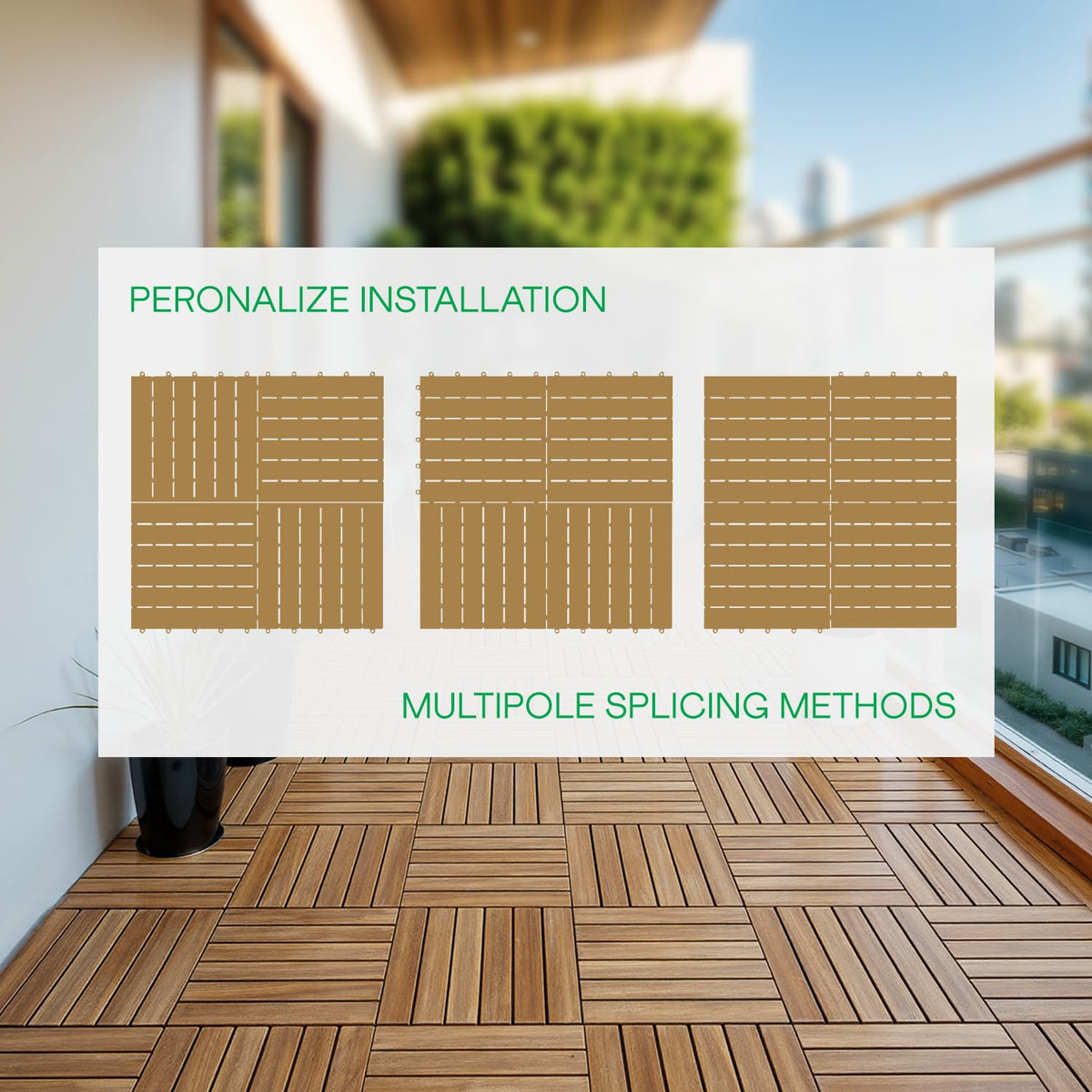 IDZO Interlocking Acacia Deck Tiles 9.6 SQFT, 10PCS, Golden, Stripe