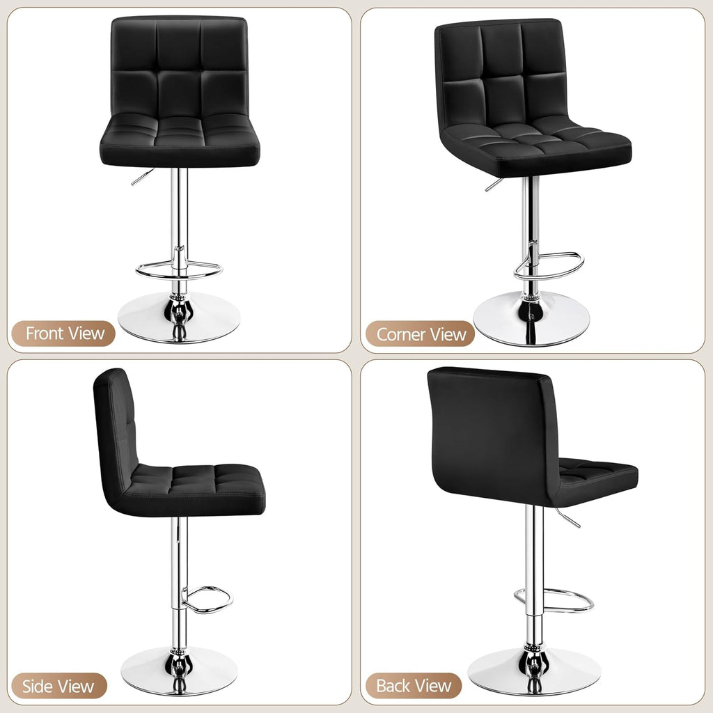 Yaheetech Bar Stools Set of 2 Adjustable Counter Height Barstools Black