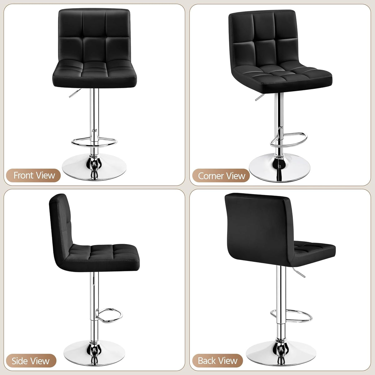 Yaheetech Bar Stools Set of 2 Adjustable Counter Height Barstools Black