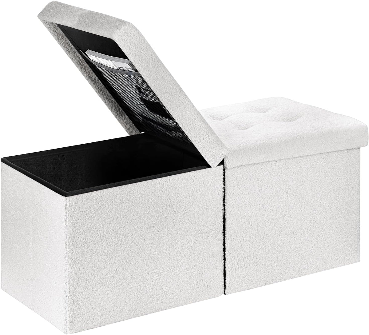 Storage Ottoman Bench, 34" Teddy Velvet Folding Foot Rest, White