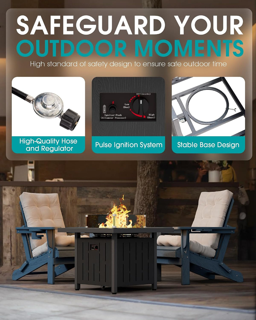 SERWALL 33" Square Outdoor Fire Pit Table with Lid, Black