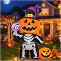 GOOSH 6 FT Halloween Inflatable Pumpkin Skull Body Outdoor Decorations Blow Up Yard Pumpkin with Built-in LEDs for Garden Lawn Party Decor
