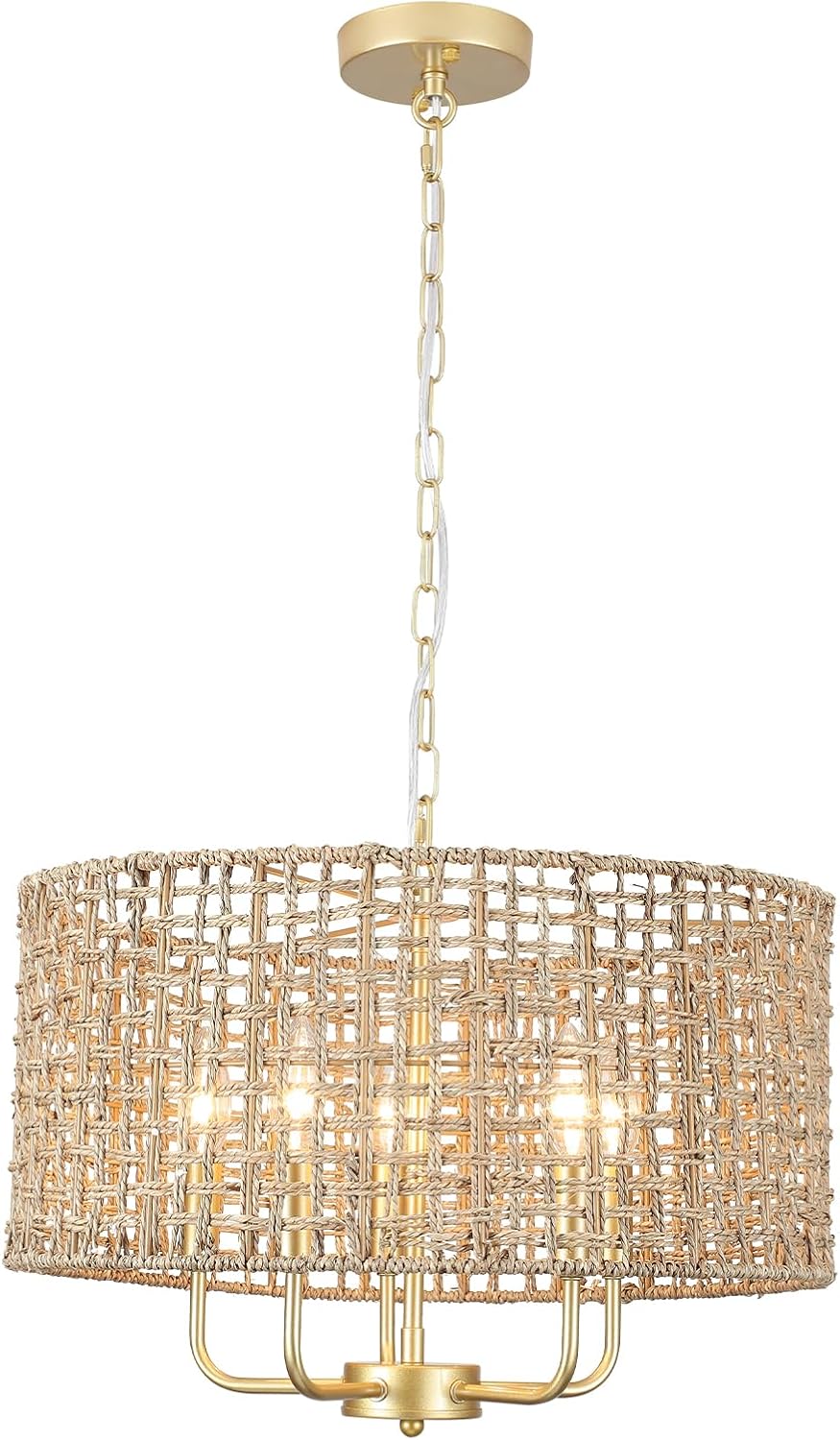 hand-woven rattan chandelier for dining room 18.8''farmhouse boho, view 9