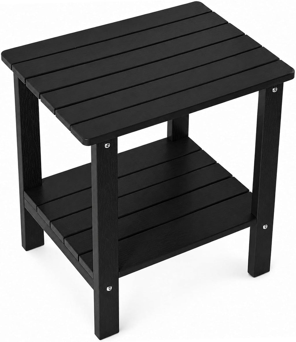 Outdoor Side Table, 2-Tier HDPS Small Patio Adirondack Table, Black