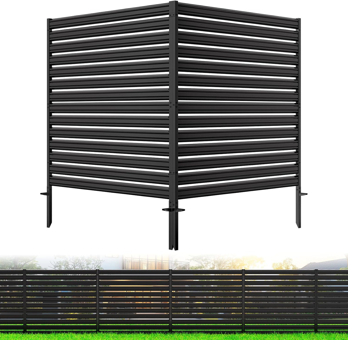 No-Dig Metal Privacy Fence Screen, 48" H × 48" W Air Conditioner Fence
