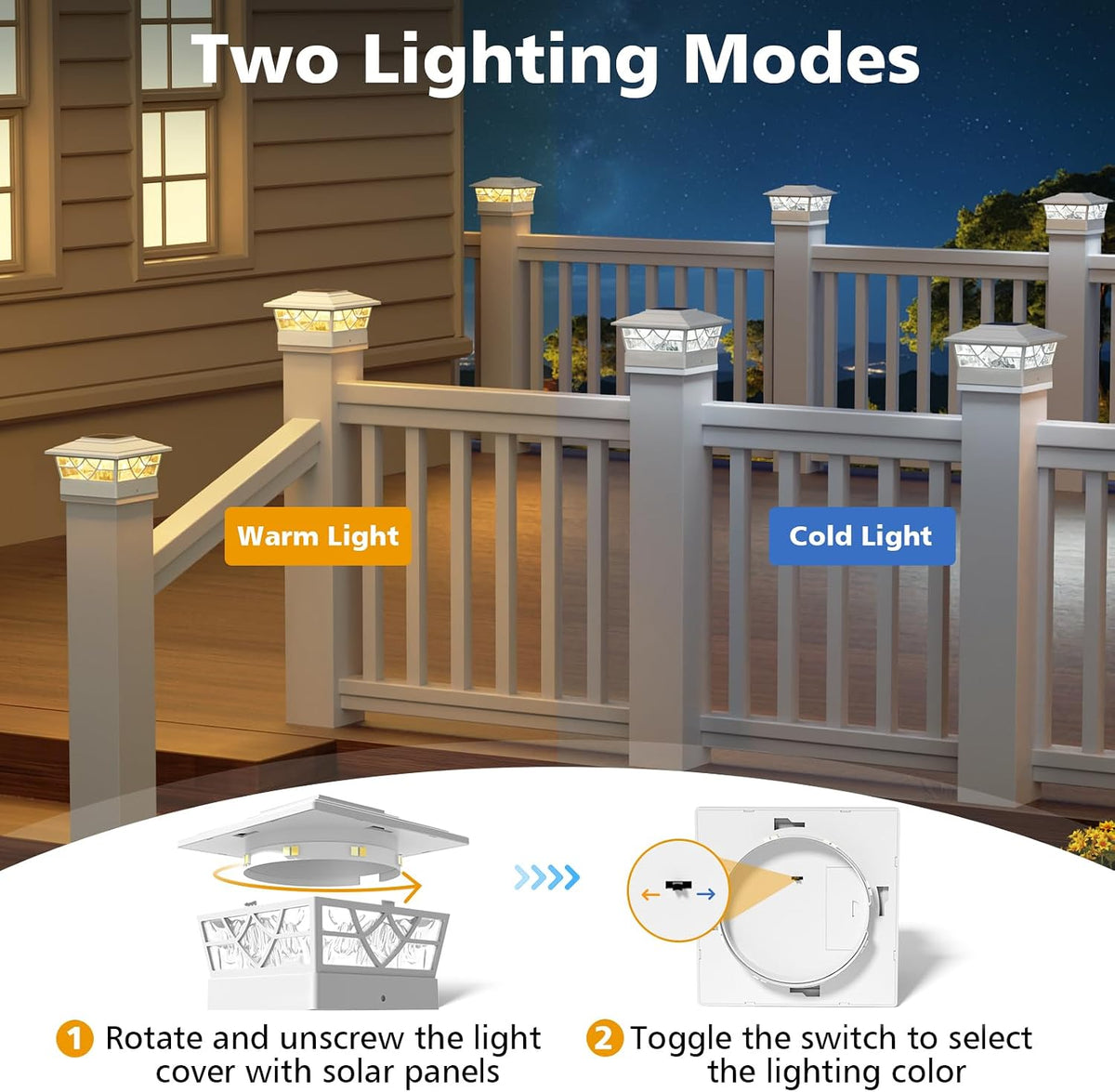NIORSUN 4x4 Post Solar Lights,Solar Post Lights with 2 Modes, 12 Pack White