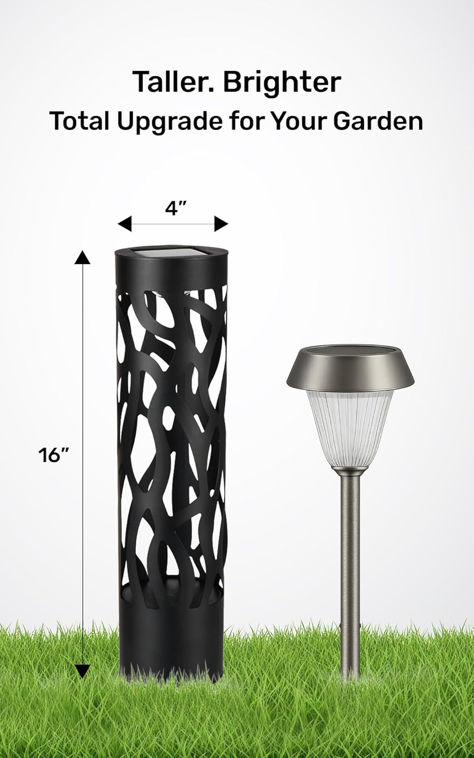 Home Zone Living Secure Solar Bollard Pathway Lights, 4-Pack, Black, 4"x16"