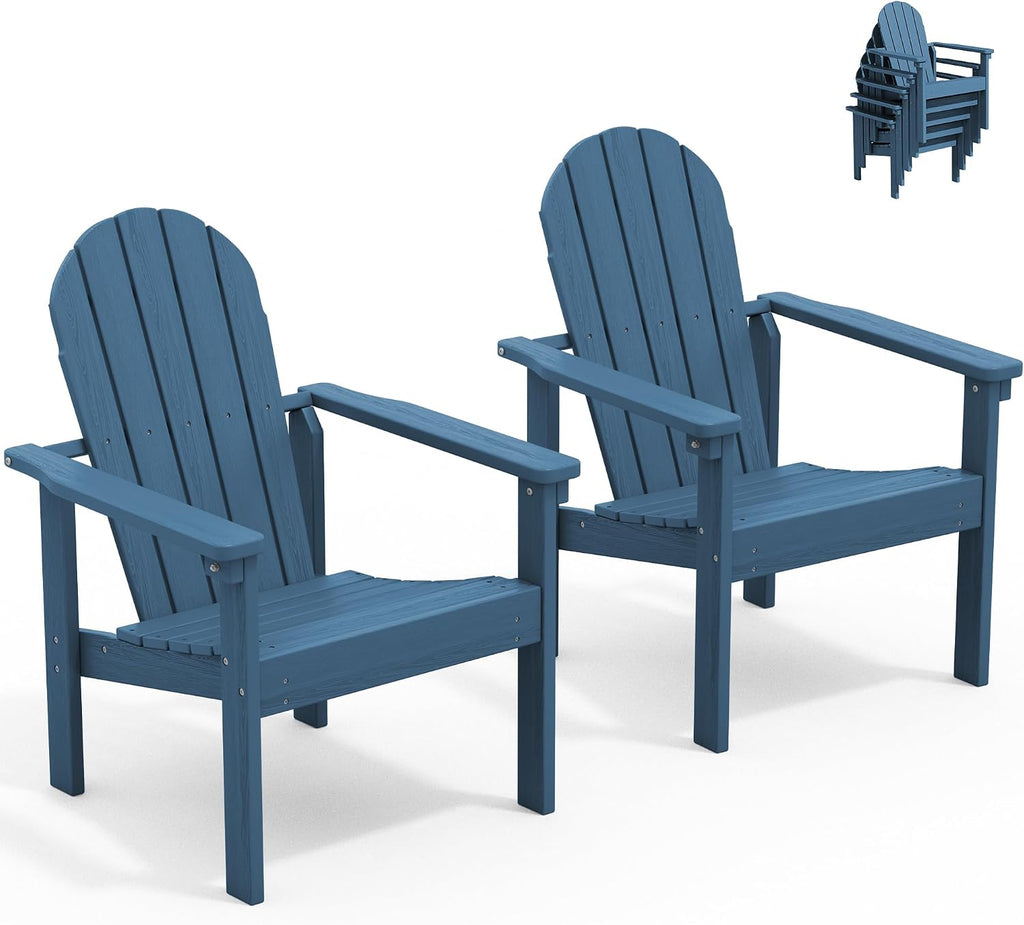 SERWALL HDPE Stackable Adirondack Chairs Set of 2,Space-Saving, Blue