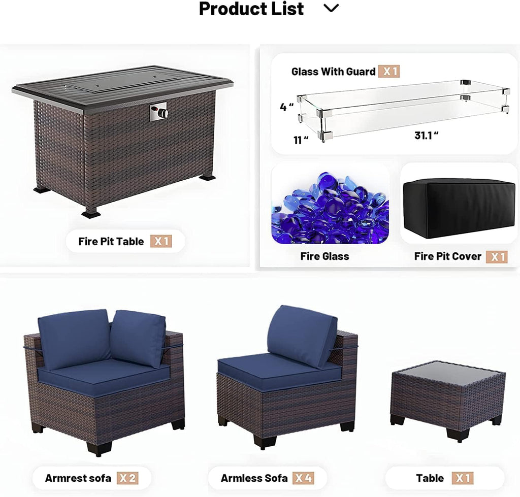 Kullavik 8 Piece Wicker Patio Furniture Set with Fire Pit Table