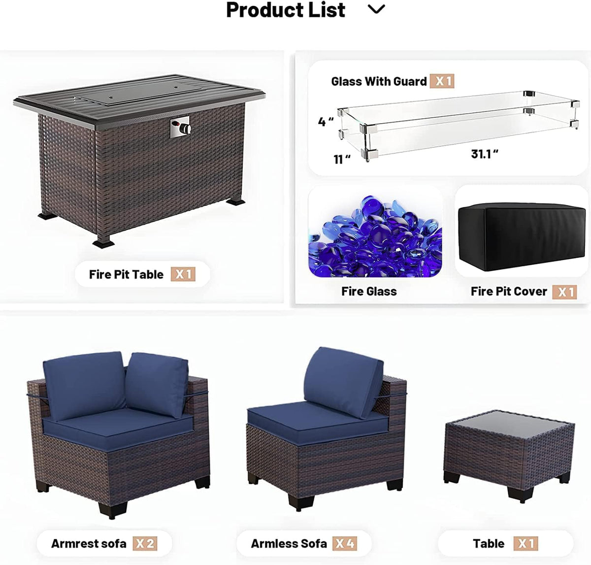 Kullavik 8 Piece Wicker Patio Furniture Set with Fire Pit Table