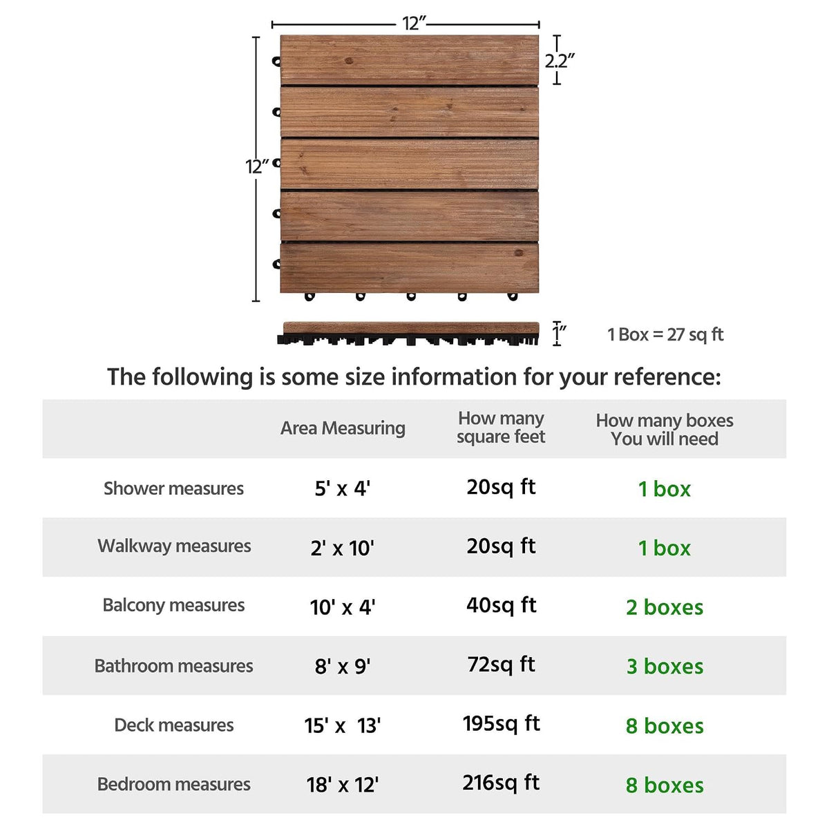 yaheetech 27pcs interlocking deck tiles outdoor patio floor, package contents