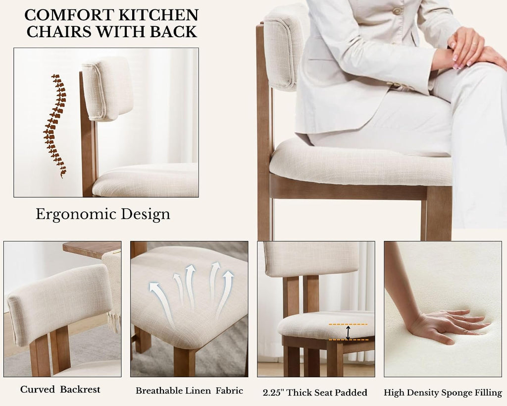 HNY Modern Linen Dining Chairs Set of 6 with Curved Back Support, Beige