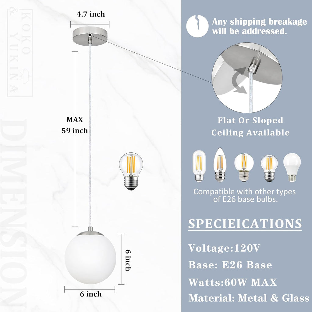 koko&yukina 6 inch globe pendant light nickel globe, close-up detail