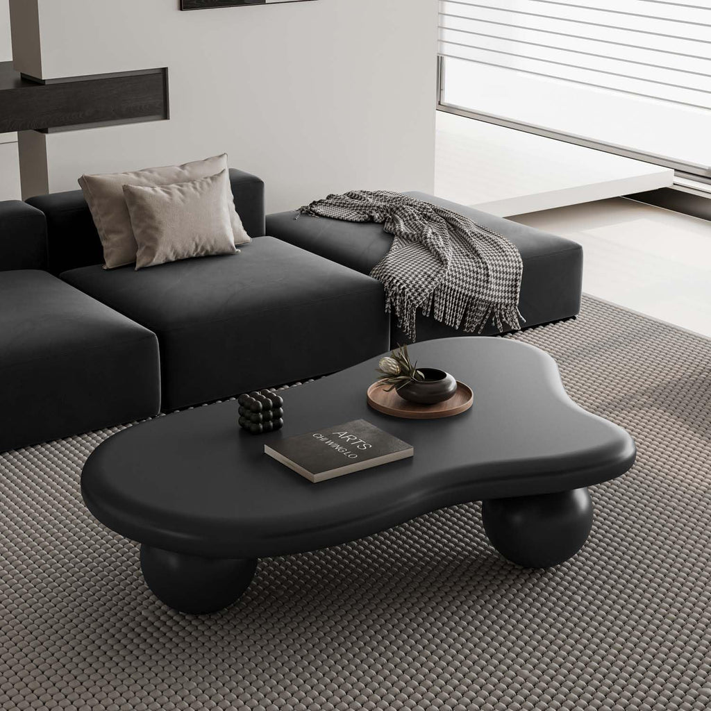 47" Modern Black Coffee Table Cloud Shape Low Center Table Cute Irregular