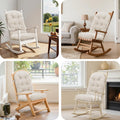Rocking Chair Cushion 44x19, Plush 4 Inch Thick Velvet Replacement Cushion, Non-Slip with Ties, Machine Washable Tufted Chair Pad for Indoor Glider & Adirondack Rocker, Oyster White