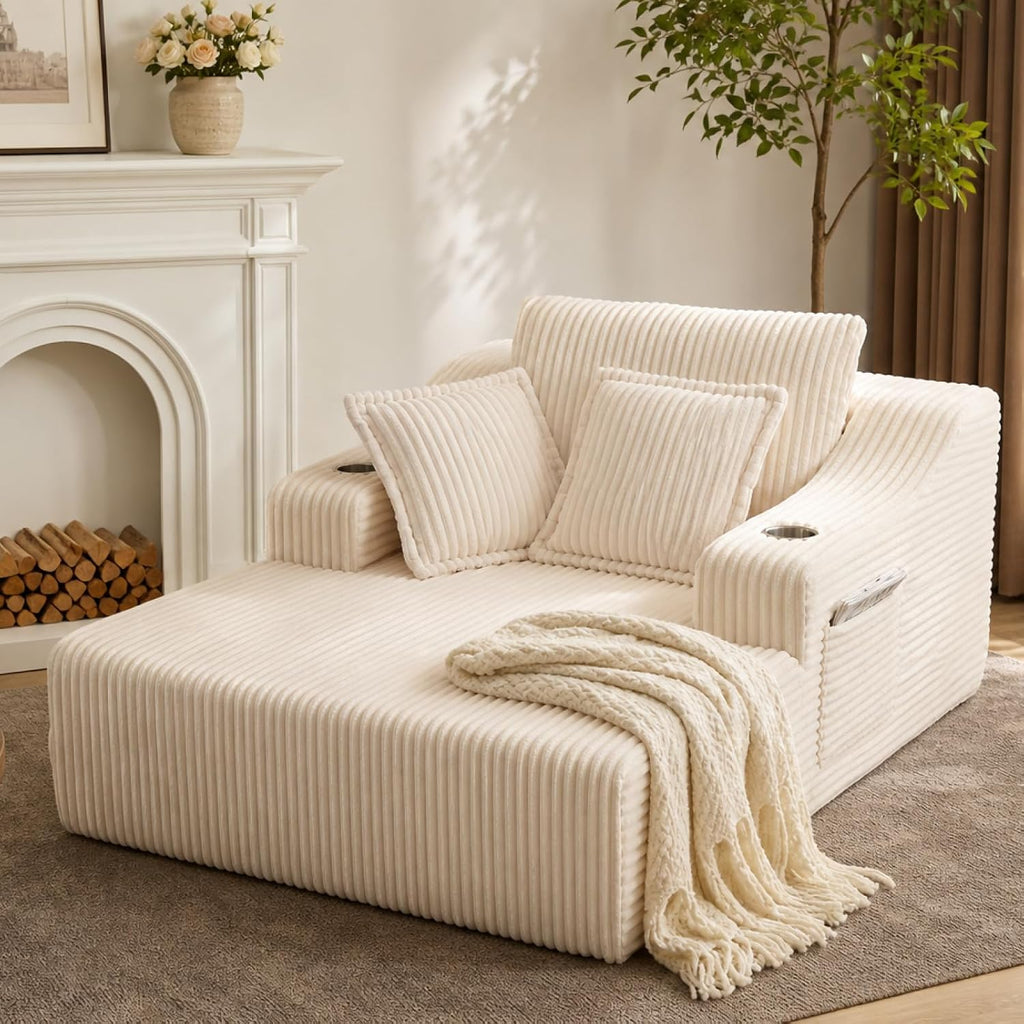 67" Oversized Chaise Lounge Chair Indoor, Boneless Chair with Cup Holders