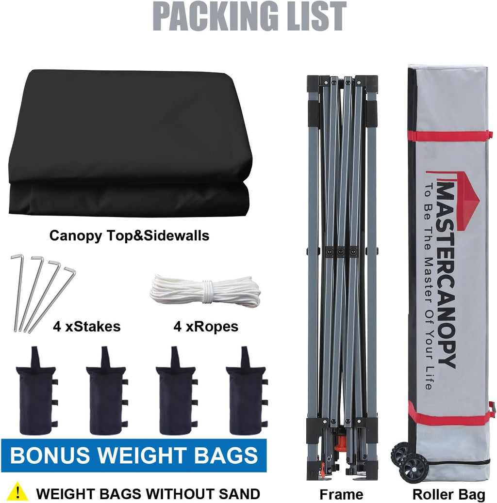 mastercanopy 10x10 heavy duty pop up canopy tent showing dimensions