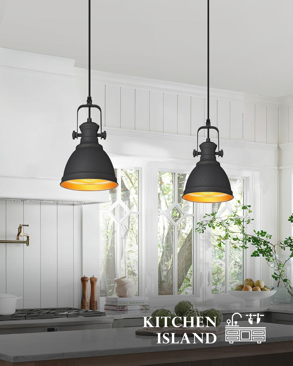 2-Pack Black Pendant Lights Kitchen Island, 6.5" Metal Shade