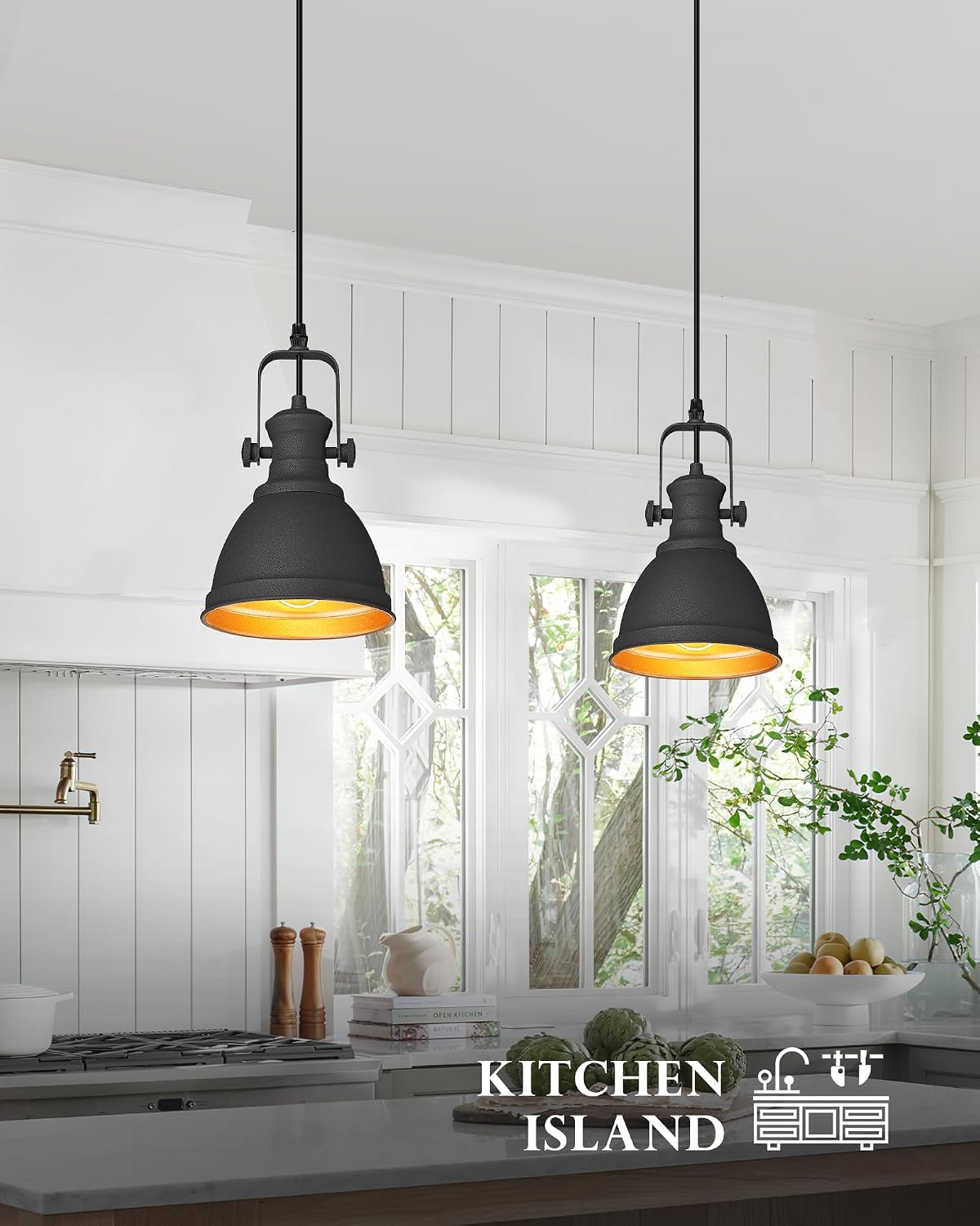 2-Pack Black Pendant Lights Kitchen Island, 6.5" Metal Shade