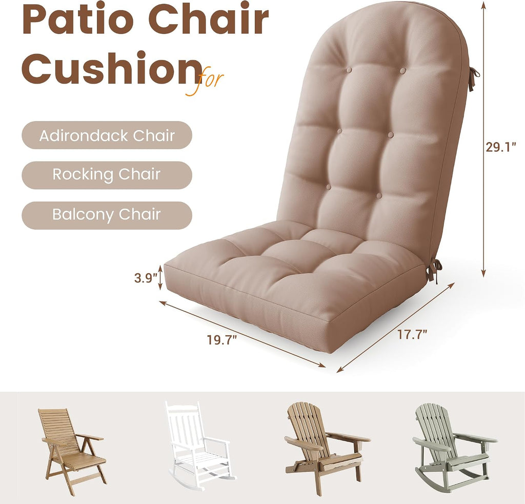 UDPATIO Adirondack Chair Cushion Set of 2, Water-Repellent & Fade-Resistant Outdoor Seat Pads with Ties, High Back Support for Patio, Deck, Porch, Lawn – Upper & Lower Back Comfort，Beige N