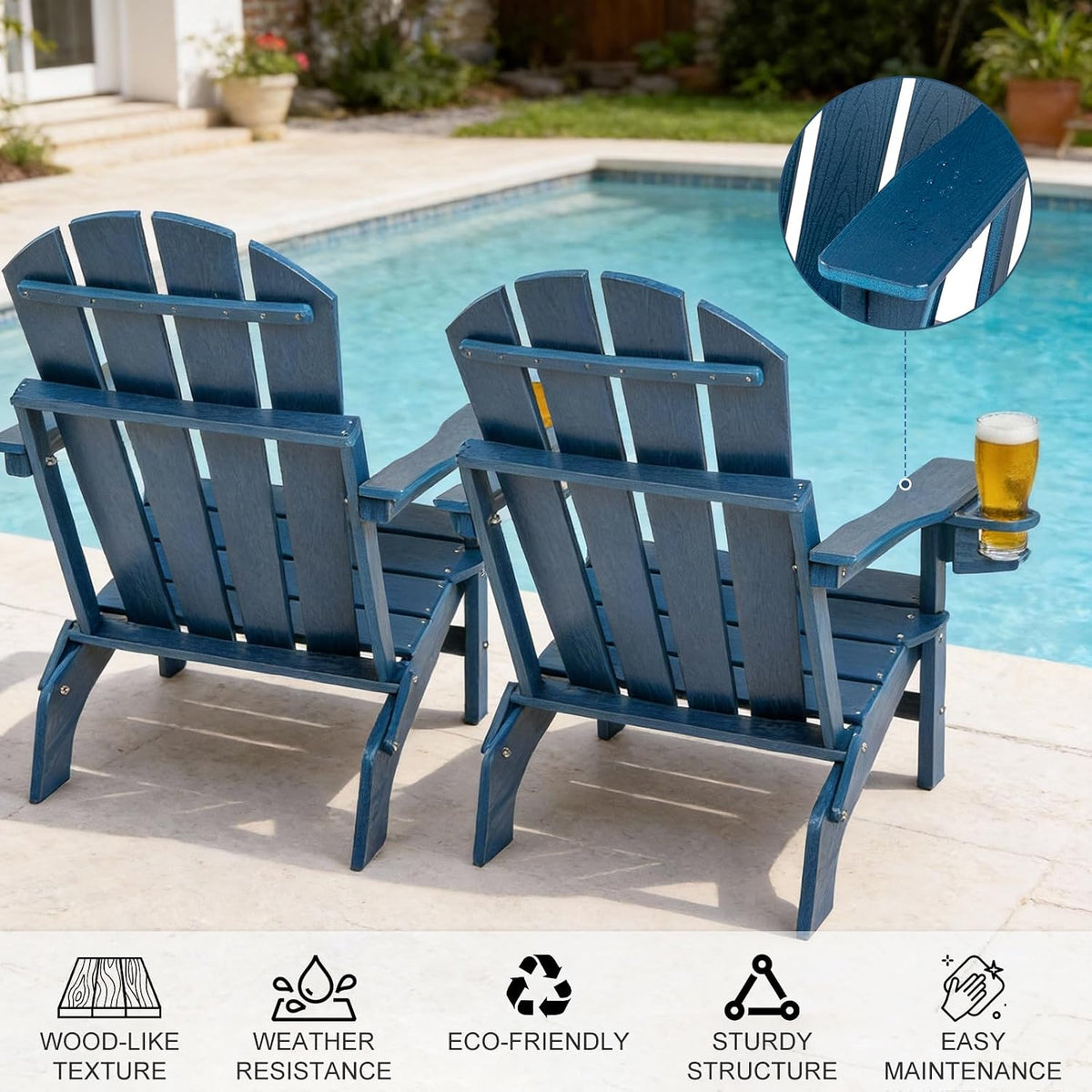 Oversized Folding HDPE Adirondack Chair, Gun-Leg Stable Frame 400 LBS