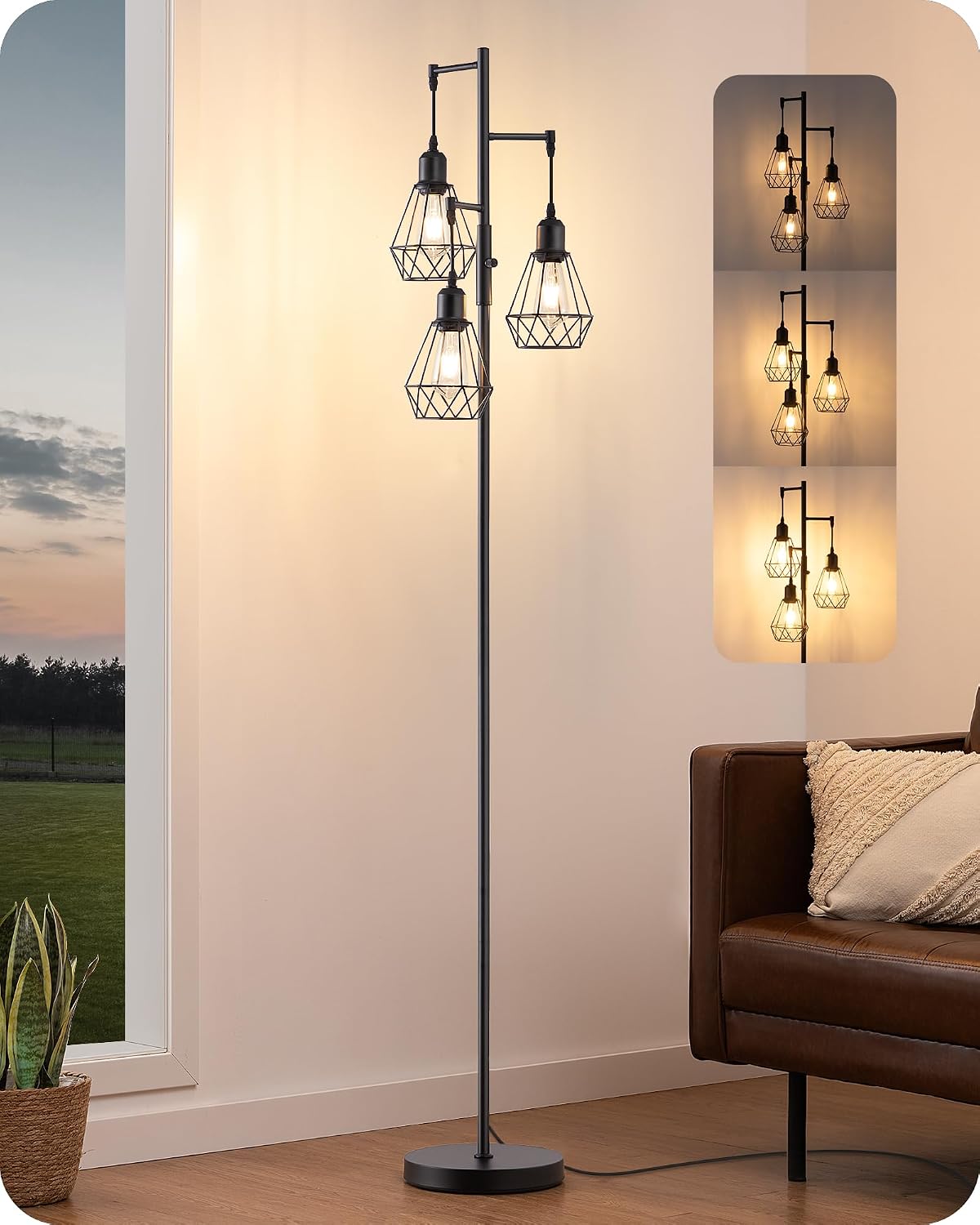 EDISHINE 70IN Farmhouse Floor Lamps for Living Room, Black Dimmable