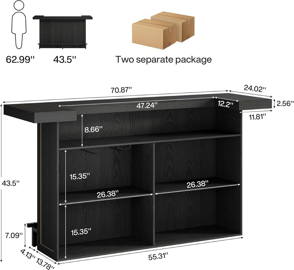 Tribesigns 4-Tier Bar Table, 70.9-Inch Large Home Bar Unit, Black