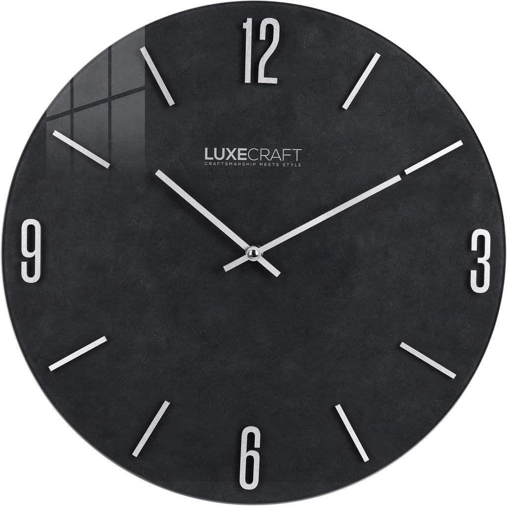 16 Inch Silent Non-Ticking Modern 3D Wall Clock Charcoal Grove, Glass Face