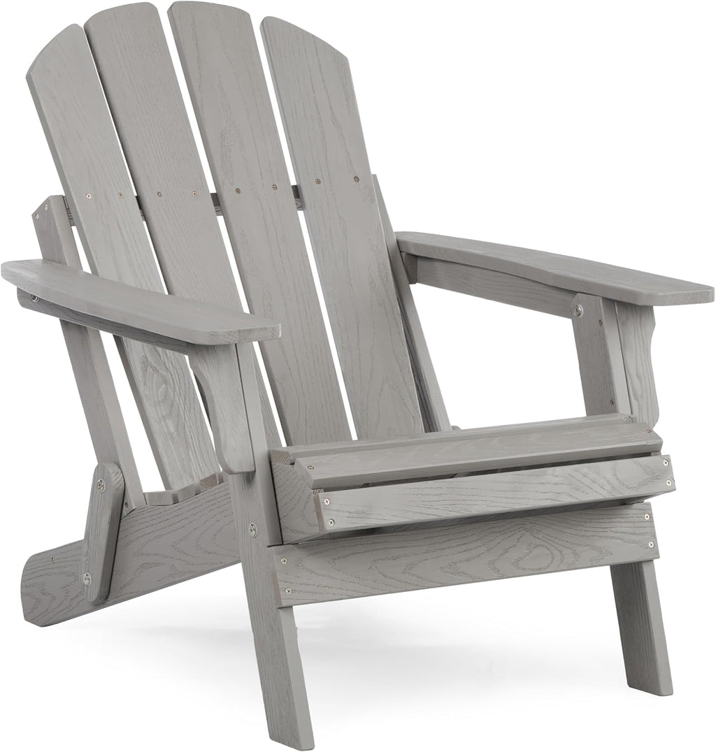 Oversize Wooden Outdoor Folding Adirondack Chair with Pre-Assembled BackRest & SeatBoard, Wood Patio Chair for Garden Backyard Porch Pool Deck Firepit