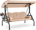 HOMREST 3 Seat Porch Swing with Adjustable Canopy, Patio Swing with Stand