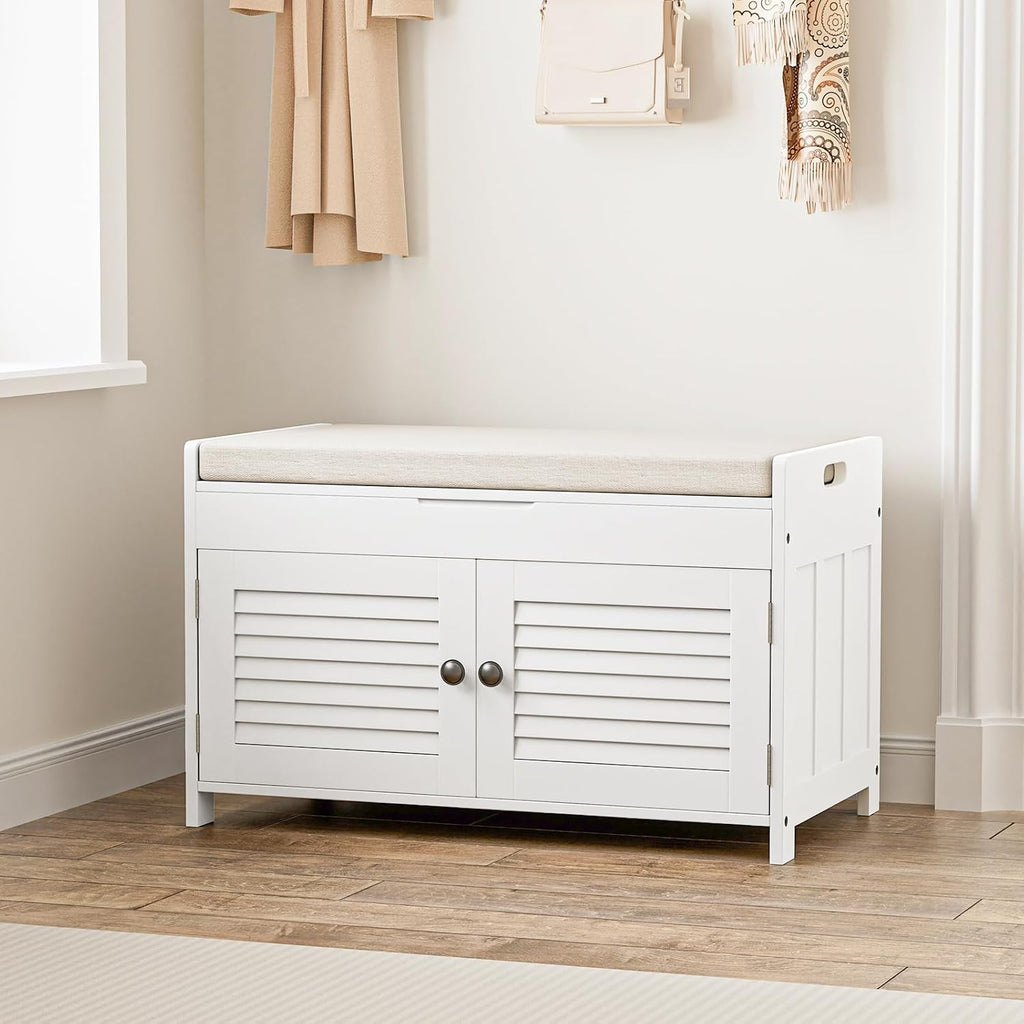 WARMHONIU Shoe Storage Bench with Lift Top Storage & Cushioned Seats