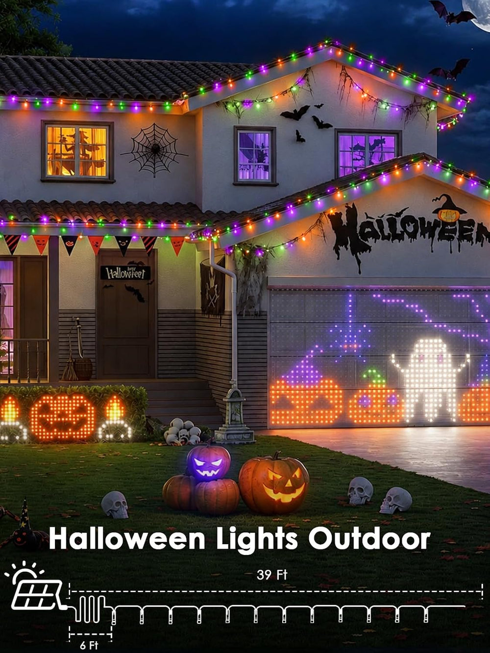 Solar Halloween Lights String 6 Pack 234 FT 600 LED Orange Purple and Green