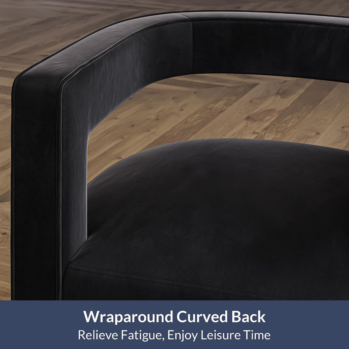 BELLEZE Swivel Barrel Accent Chair Set of 2, Modern Upholstered Arm Comfy Velvet Curved Back Round Chair with Gold Base Wood Frame, 360 Degree for Living Room Bedroom Office,Black