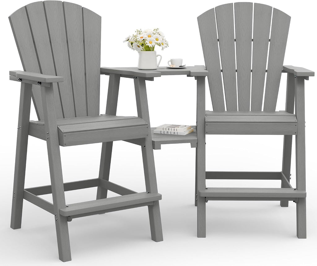 Tall Adirondack Chairs Set of 2 with Double Removable Trays, Grey