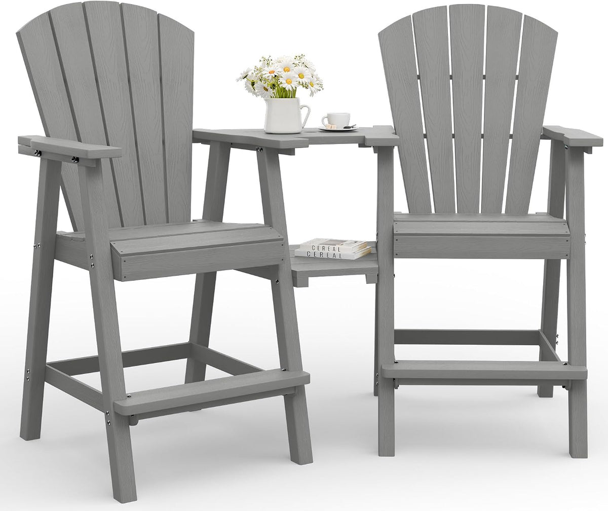 Tall Adirondack Chairs Set of 2 with Double Removable Trays, Grey