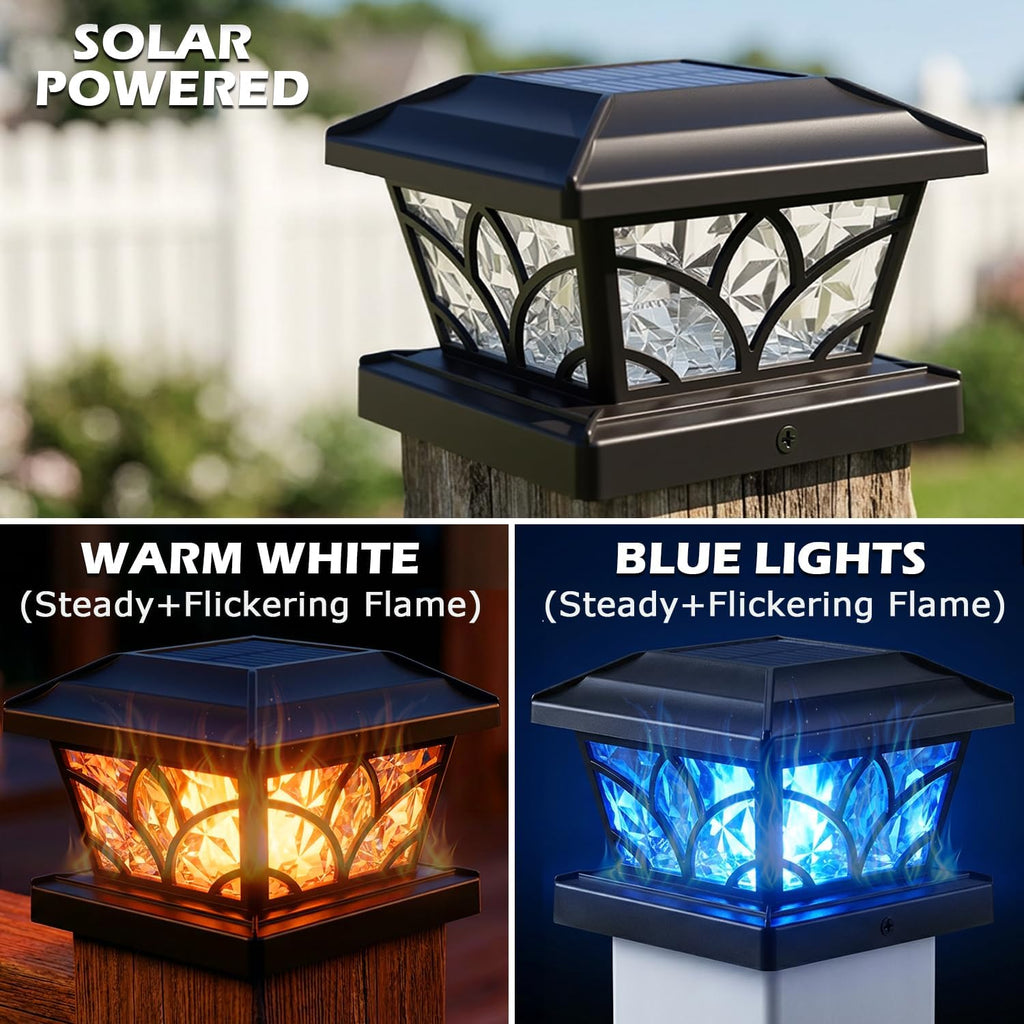 SIEDiNLAR Flickering Flame Solar Post Cap Lights 4 Modes 4 Pack (Black)
