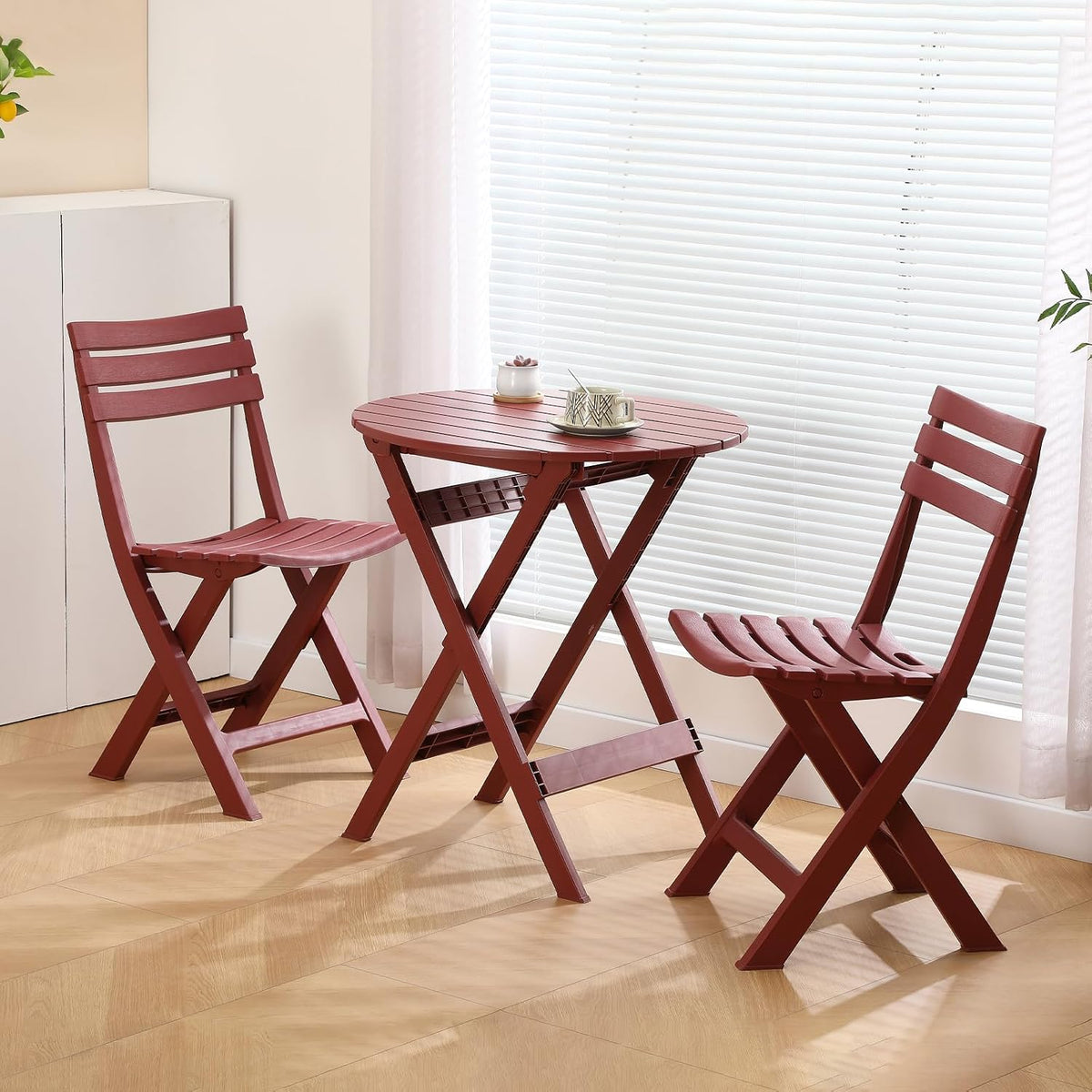 kaihaowin folding bistro set foldable outdoor cafe table shown in use