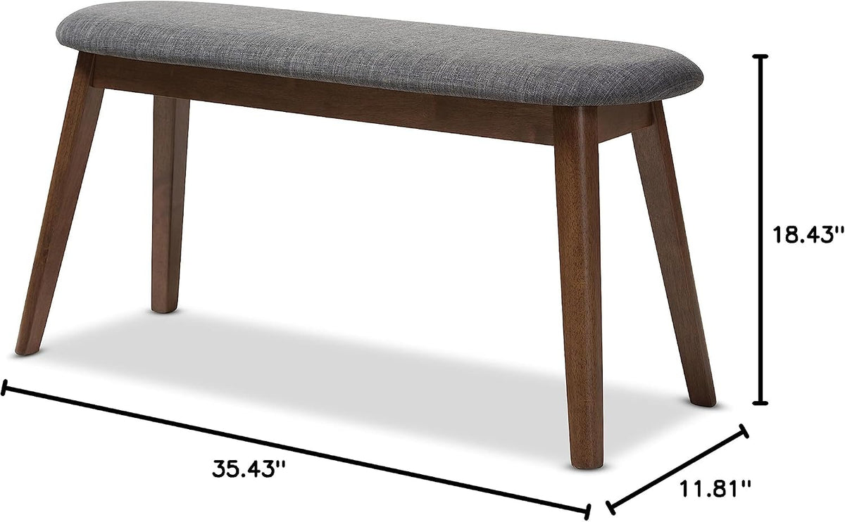 Baxton Studio Easton Mid-Century Modern Dark Grey Fabric Upholstered Walnut Finished Wood Bench