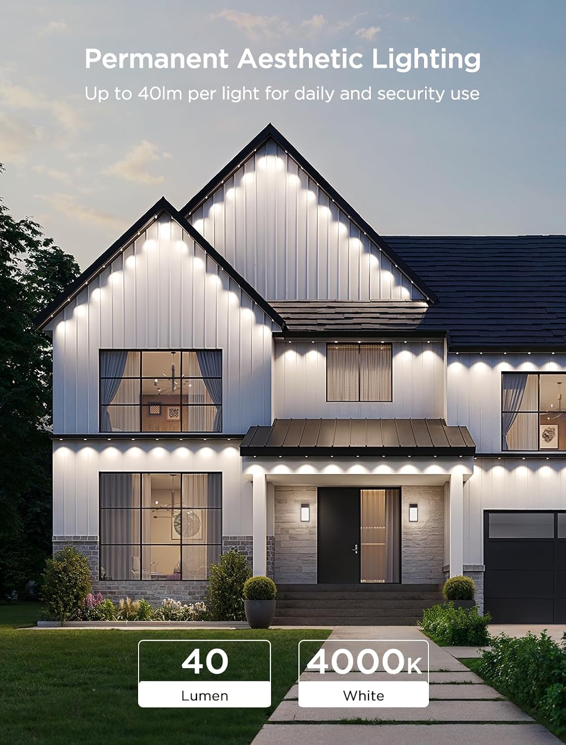 govee permanent outdoor lights 2, 100ft rgbic outdoor showing dimensions