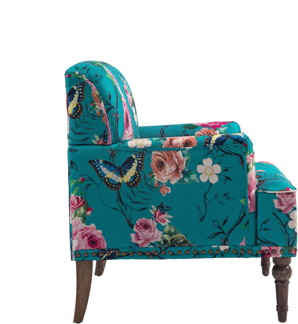 Floral Accent Chairs Set of 2, Fabric Upholstered Armchair