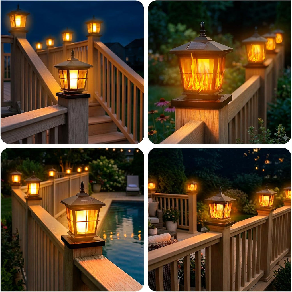 JOFIOS Solar Post Cap Light 4pack,Flame Light,fit 4x4/5x5 Deck Fence Post