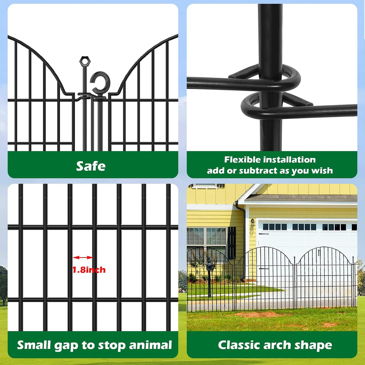 5 Panels No Dig Decorative Small Garden Fence with Gate, 24in (H) x10ft(L)